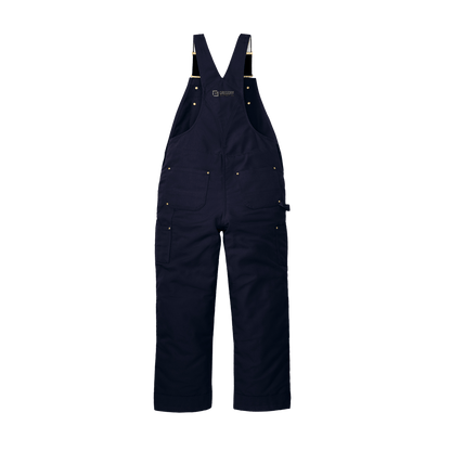 Gregory Construction - Tall Firm Duck Insulated Bib Overalls showcased in navy blue with adjustable suspenders and multiple pockets.